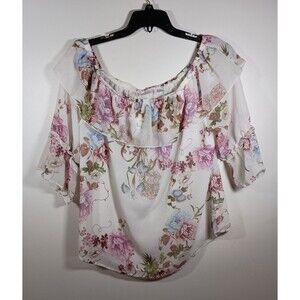 Sweet Pea Stacy Frati Ruffle Lined Floral Off Shoulder Peasant Top Size XL